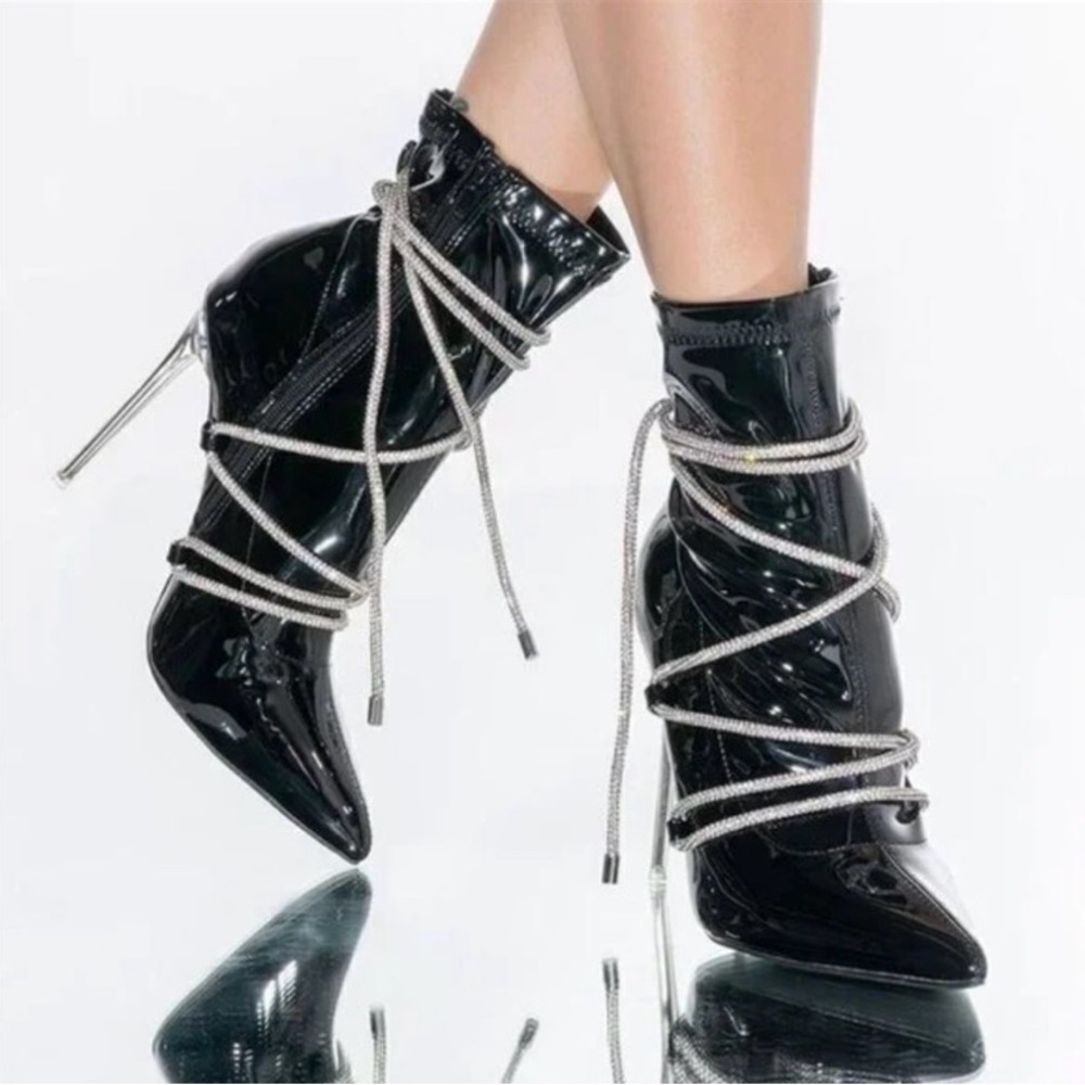 Azalea Wang Diamond Drip Faux Patent Leather Bootie - Picture 1 of 12